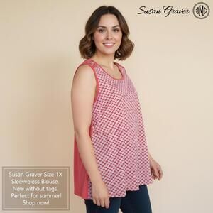 Susan Graver Sleeveless Blouse Size 1X Pink and Coral